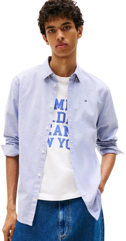 Tommy Jeans Mens TJM Slim Stretch Oxford Dm0dm09594 L/S Shirt, Blue (Soft Sapphire), M UK