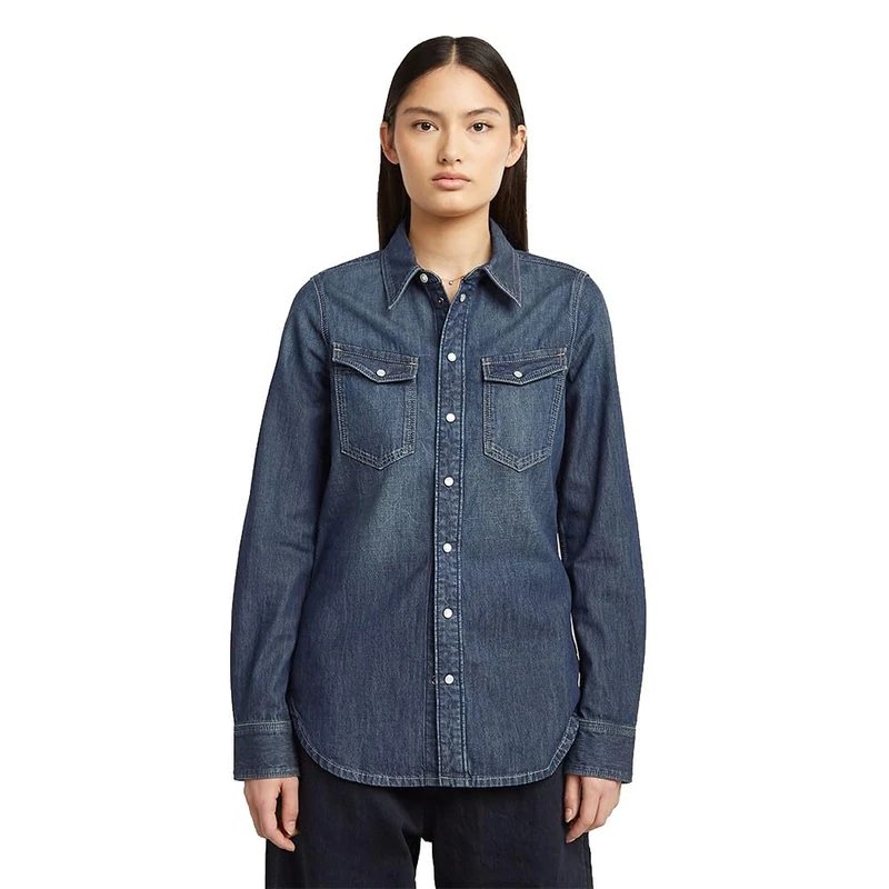G-STAR Women's Slim Western Shirt Ls Wmn, Blue (Antique Faded Hurricane D27714-d539-h701), XXL