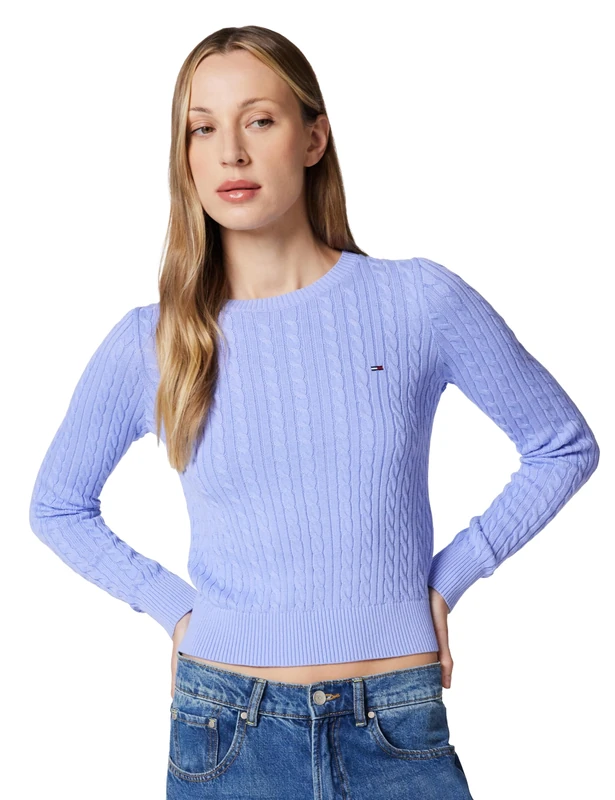 Tommy Jeans Women's Tjw Cable Essential Sweater Dw0Dw18683 Pullover, Blue (Vintage Iris), XS