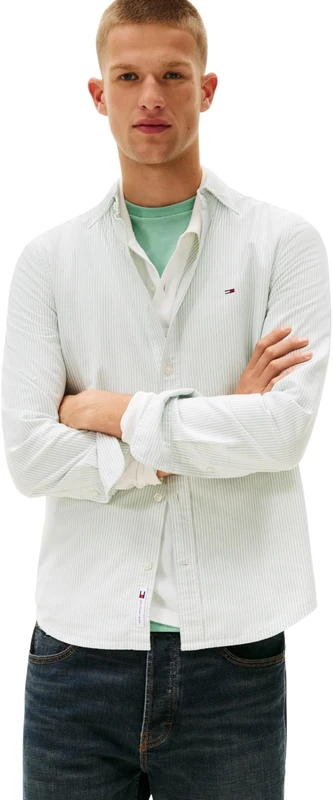 TOMMY JEANS Men's TJM Slim Oxford Shirt EXT DM0DM20668 L/S, Green (Cloudy Jade Stripe), 3XL