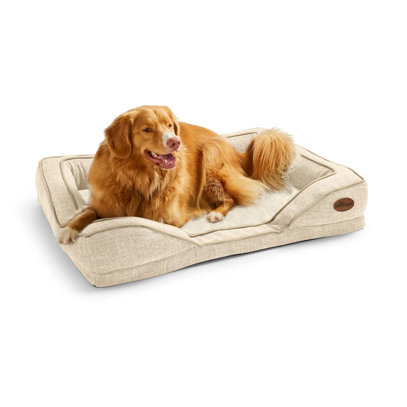 Silentnight Orthopaedic Dog Bed - Cosy Comfortable Pet Bed with Ergonomic Foam Body & Head Support - Super Soft & Sturdy Woven Removable Washable Cover, Non-Slip Base, Large 69x95cm, Natural