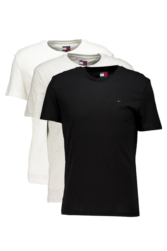 Tommy Jeans Men’s 3 Pack Short Sleeve Cotton T-Shirts, Multicolor (Black/Lt Grey HTR/Ecru), XXL
