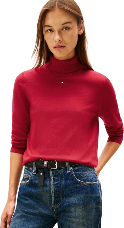 Tommy Jeans Women’s Essential Roll Neck Jumper, Red (Ruby Rhubarb), XXS