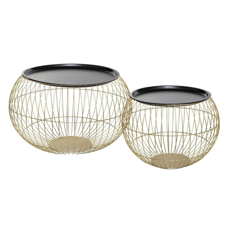 WELL HOME Glamorous Gold and Black Metallic Side Tables Set of 2 - Image 1