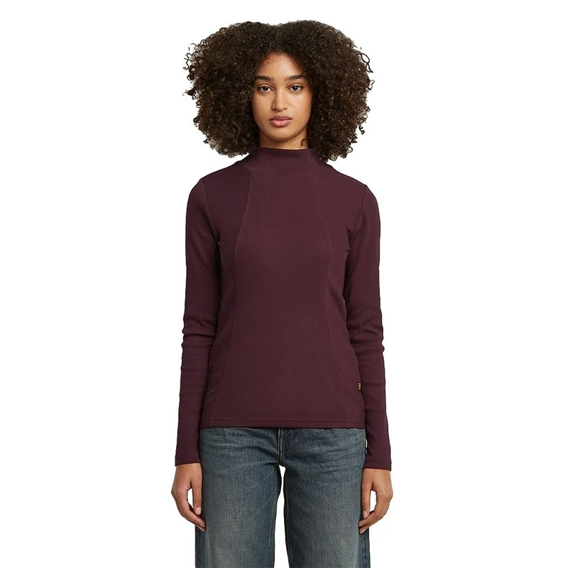 G-STAR Women's A Line Slim Rib Mock T Ls Wmn T-Shirt, Red (Maroon D26905-e136-671), XXL