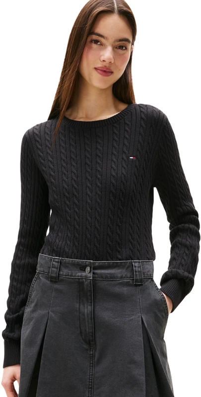 Tommy Jeans Women’s Essential Cable Knit Jumper, Black (Black), L