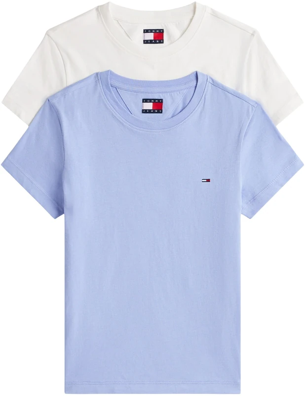 Tommy Jeans Women’s 2 Pack Short Sleeve Round Neck T-Shirts, Multicolor (Ecru/Vinatage Iris), XL