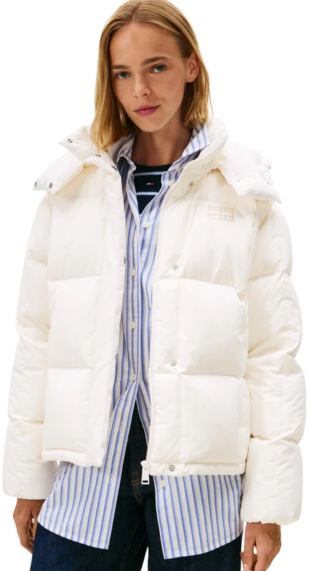 Tommy Jeans Women's Tjw Alaska Grid Down Jacket Ext Dw0Dw21623 Puffer, White (Ancient White), 3XL Grande