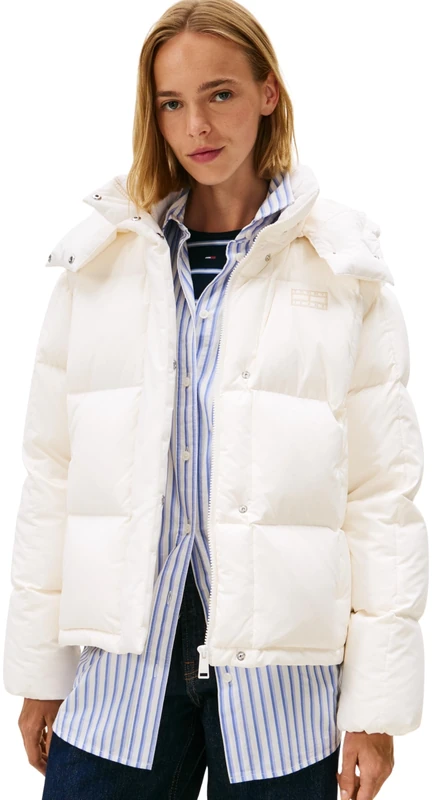 Tommy Jeans Women's Tjw Alaska Grid Down Jacket Ext Dw0Dw21623 Puffer, White (Ancient White), XXL