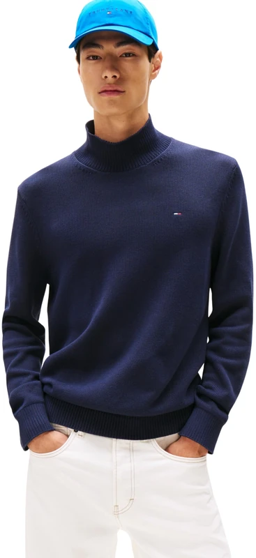 Tommy Jeans Men's TJM Slim Ess Roll NCK Sweat Dm0Dm22096 Pullover Sweater, Blue (Dark Night Navy), XXL