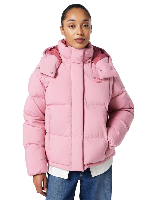 Tommy Jeans Women's Alaska Grid Down Puffer Jacket with Hood, Pink (Mystic Pink), M