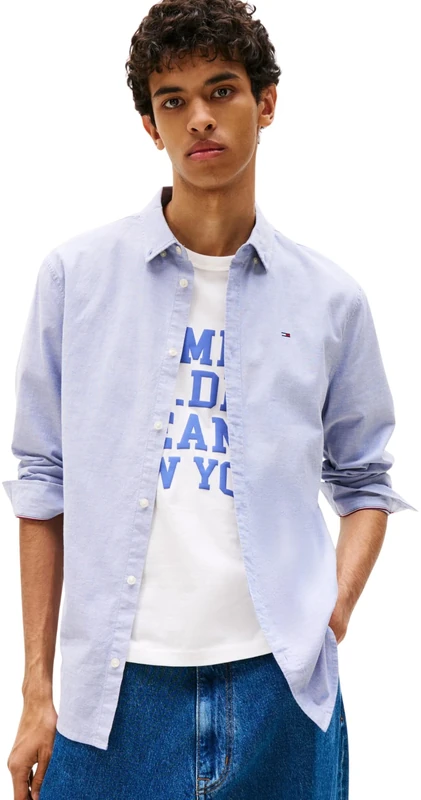 Tommy Jeans Mens TJM Slim Stretch Oxford Dm0dm09594 L/S Shirt, Blue (Soft Sapphire), XL UK