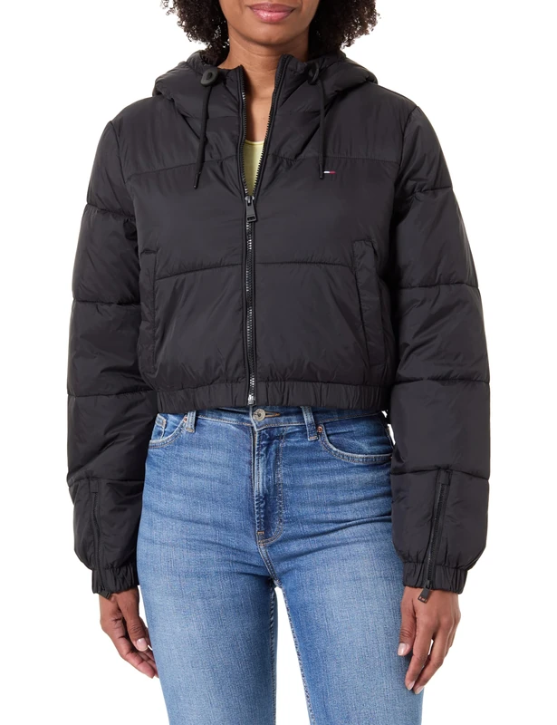 Tommy Jeans Women's Tjw CRP Hooded Puffer Dw0Dw18313 Jacket, Black (Black), XL