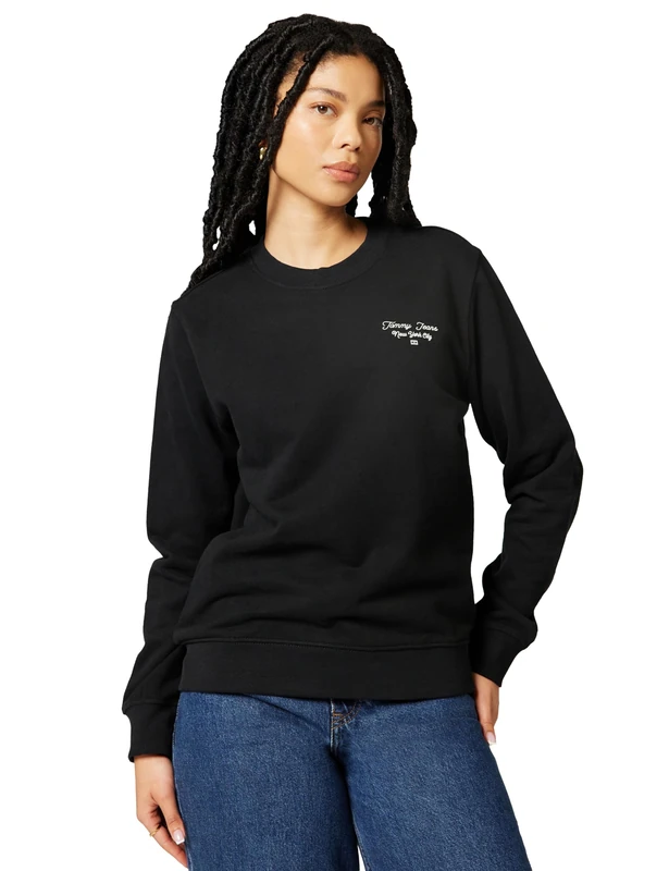 Tommy Jeans Women's Tjw Reg Ess Logo 1 Crew Ext Dw0Dw21960 Pullover Sweatshirt, Black (Black), M