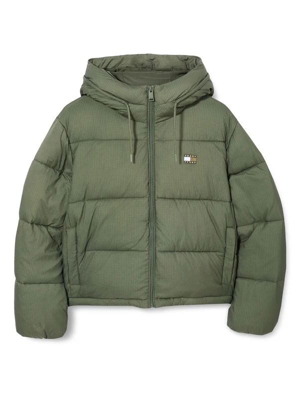 Tommy Jeans Women's Tjw Hooded Puffer Jacket Dw0Dw21625, Green (Pewter Green), XS