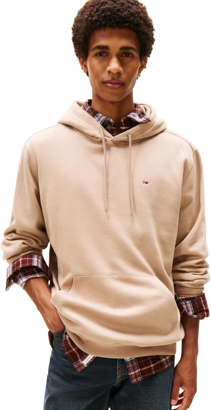 Tommy Jeans Men’s Regular Fit Flag Fleece Hoodie, Beige (Coastal Taupe), L