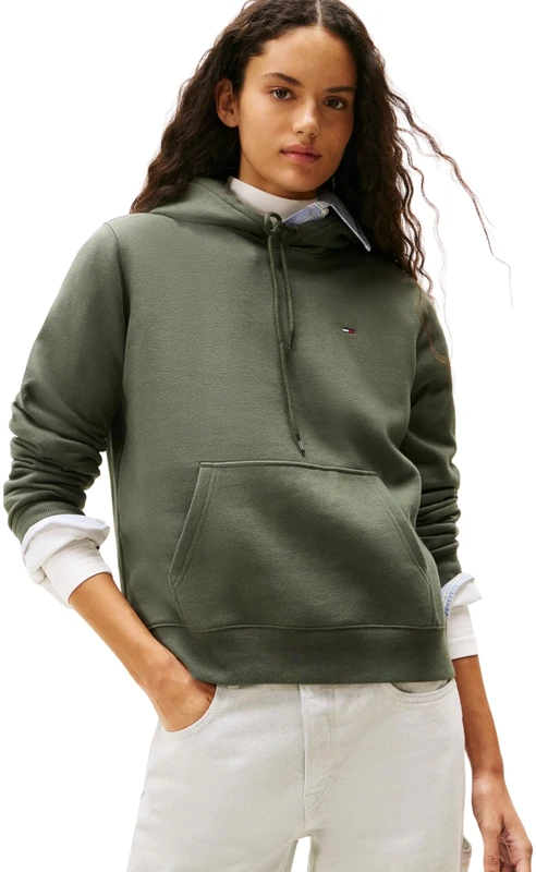 Tommy Jeans Women’s Regular Fit Flag Hoodie, Green (Pewter Green), XL