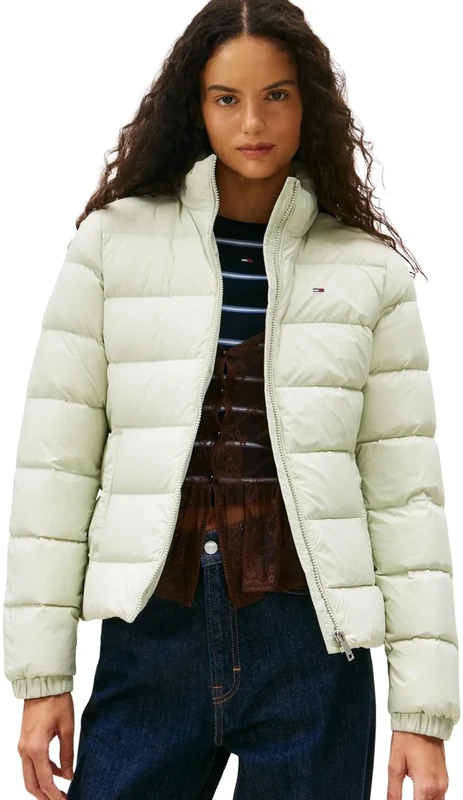 Tommy Jeans Women's Basic Hooded Down Puffer Jacket, Green (Misty Sage), XL
