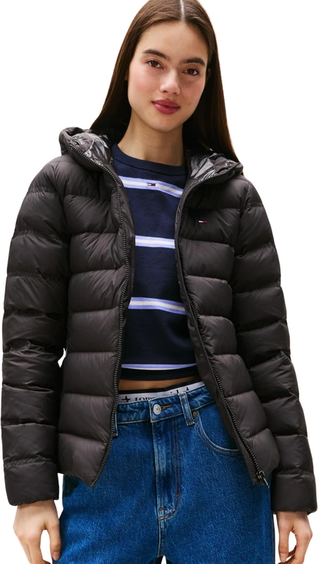 Tommy Jeans Womens Slim Hooded Puffer Jacket - Black, XL