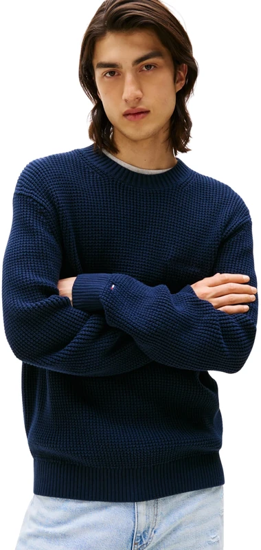 Tommy Jeans Men’s Script Chunky Knit Jumper, Blue (Dark Night Navy), XXXL