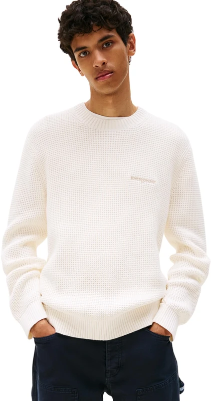 Tommy Jeans Men’s Script Chunky Knit Jumper, Off-White (Ancient White), S