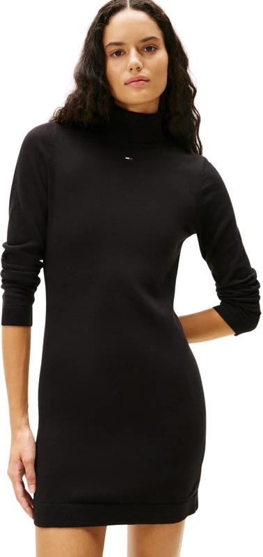 Tommy Jeans Women’s Essential Roll Neck Jumper Dress, Black (Black), XS
