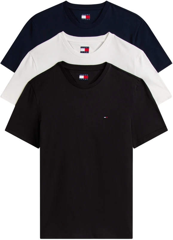 Tommy Jeans Men’s 3 Pack Short Sleeve Cotton T-Shirts, Multicolor (Black/Dark Night Navy/Ecru), L