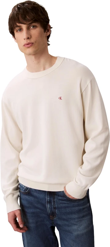 Calvin Klein Men’s Cotton Relaxed Jumper with Round Neck, Beige (Tofu), M