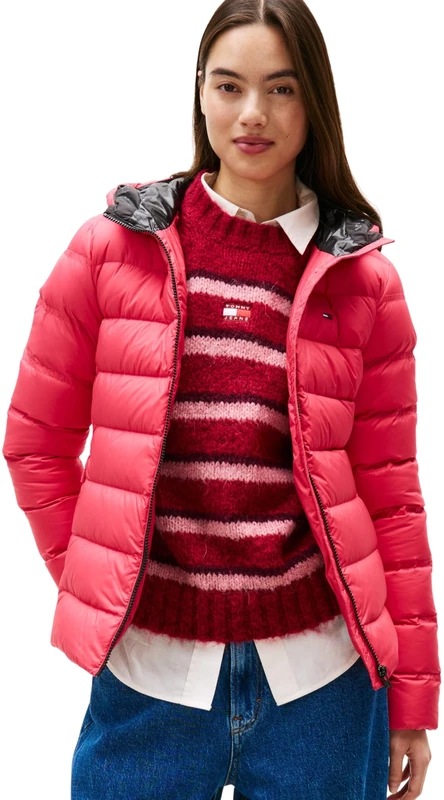 Tommy Jeans Women's TJW SLIM HOOD PRNT DOWN JCKT EXT DW0DW21617, Red, XS