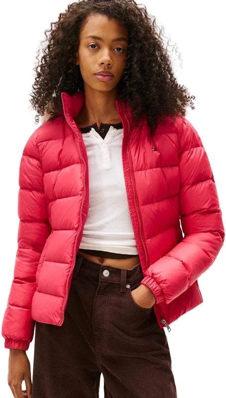 Tommy Jeans Women's Basic Hooded Down Puffer Jacket, Red (Vintage Cerise), S