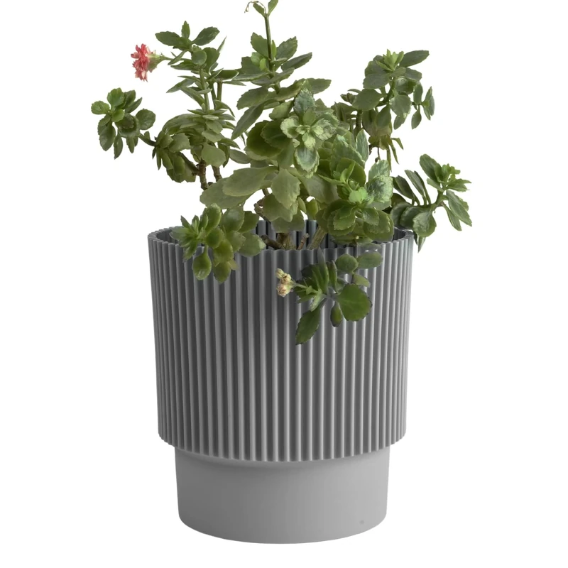 B2C Plant Pots Flower Planter 3 Colours 3 sizes Plastic Pot Modern Elegant Textured Modern Home Garden Indoor Outdoor use Convex stripes (Grey, W15cm x H18cm)