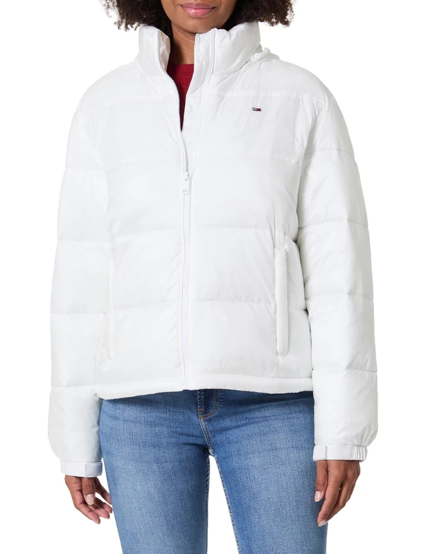 Tommy Jeans Women's Tjw Pckbl Hood Ess Puffer Ext Dw0Dw21619 Jacket, White (Ecru), L