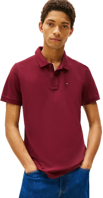 Tommy Jeans Men’s Short Sleeve Slim Fit Placket Polo Shirt, Red (Red Wine), XL