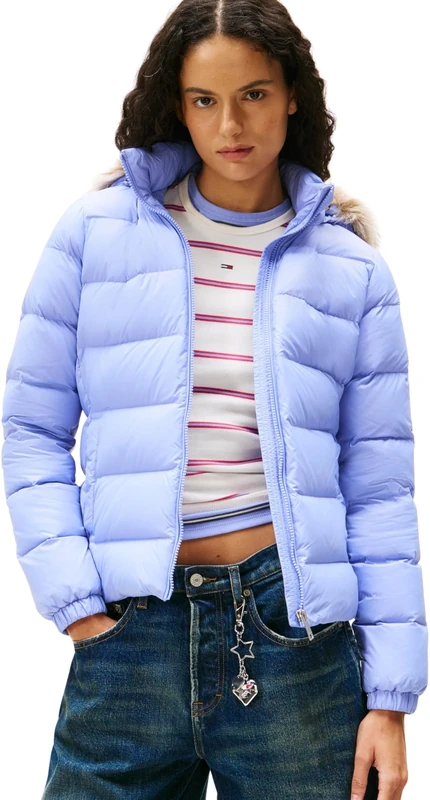 Tommy Jeans Women's Tjw Basic Hooded Down Jacket Ext Dw0Dw18312 Puffer, Blue (Vintage Iris), XXL