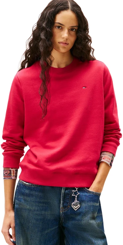 Tommy Jeans Women’s Crew Neck Jumper, Red (Ruby Rhubarb), XXS