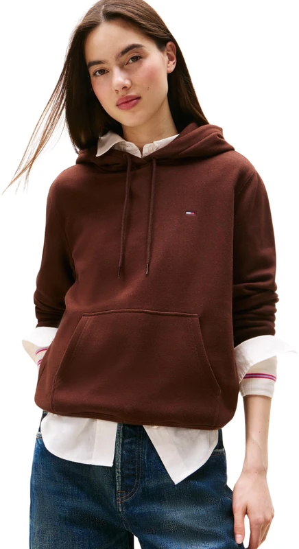 Tommy Jeans Women’s Regular Fit Flag Hoodie, Brown (Rich Brown), XS