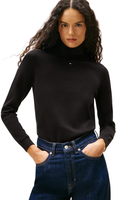 Tommy Jeans Womens Tjw Essential Trtlnk Dw0dw21672 Pullover Sweater, Black (Black), XL UK