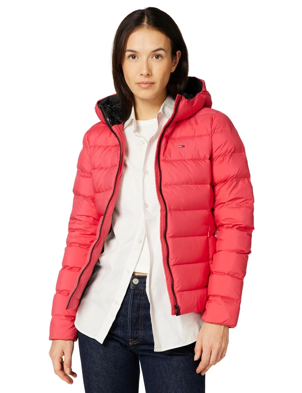Tommy Jeans Women's Tjw Slim Hood PRNT Down Jckt Ext Dw0Dw21617 Puffer Jacket, Red (Vintage Cerise), S