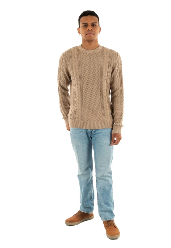 Tommy Jeans Men's Cable Knit Jumper, Brown (Coastal Taupe Tonal), M
