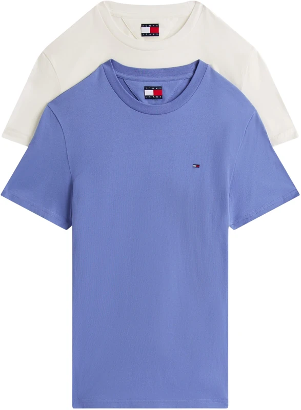 Tommy Jeans Mens TJM Xslim 2pack Jersey Tee Ext Dm0dm15381 S/S T-Shirt, Multi (Ancient White/Soft Sapphire), XS UK
