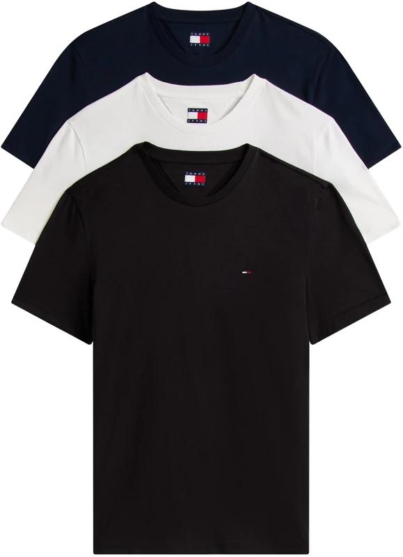 Tommy Jeans Men’s 3 Pack Short Sleeve Cotton T-Shirts, Multicolor (Black/Dark Night Navy/Ecru), M
