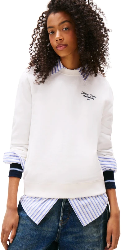 Tommy Jeans Womens Tjw Reg Logo 1 Crew Ext Dw0dw21960 Pullover Sweatshirt, White (Ecru), XL UK
