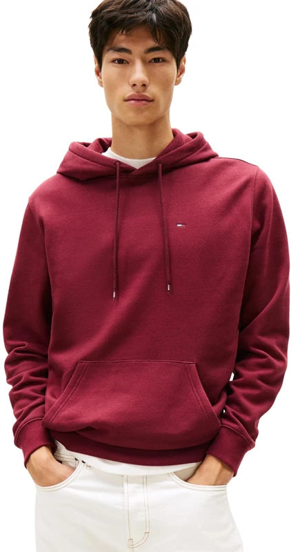 Tommy Jeans Men’s Regular Fit Flag Fleece Hoodie, Red (Red Wine), XS