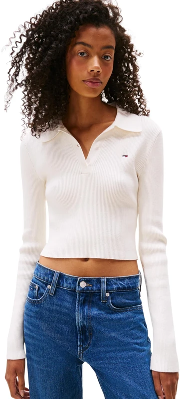 Tommy Jeans Womens Tjw Essential Polo Dw0dw21829 Pullover Sweater, White (Ancient White), XS UK
