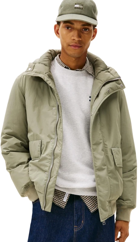 Tommy Jeans Men’s City Ready Bomber Jacket with Hood, Green (Utility Sage), S