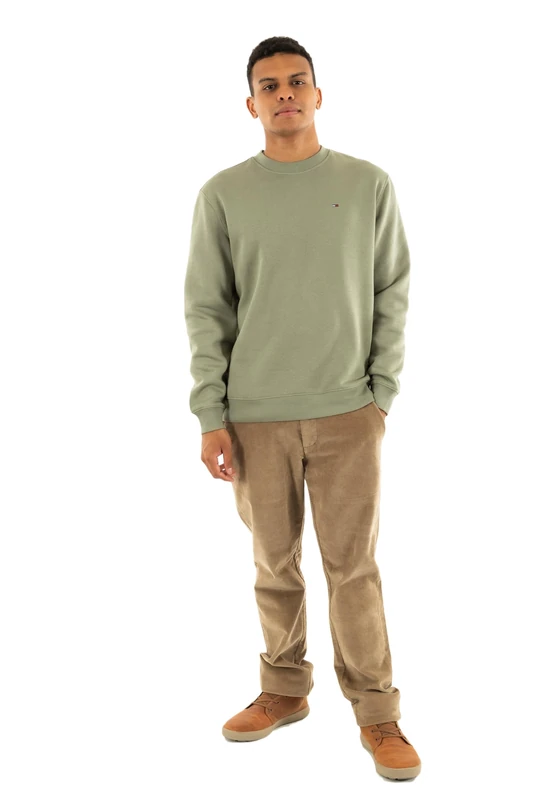 Tommy Jeans Men’s Round Neck Regular Fit Flag Fleece Sweatshirt, Green (Utility Sage), XS