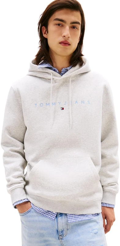 Tommy Jeans Mens Tjm Reg Linear Logo Ext Dm0dm17985 Pullover Hoodie, Grey (Lt Grey Htr Multi), L UK