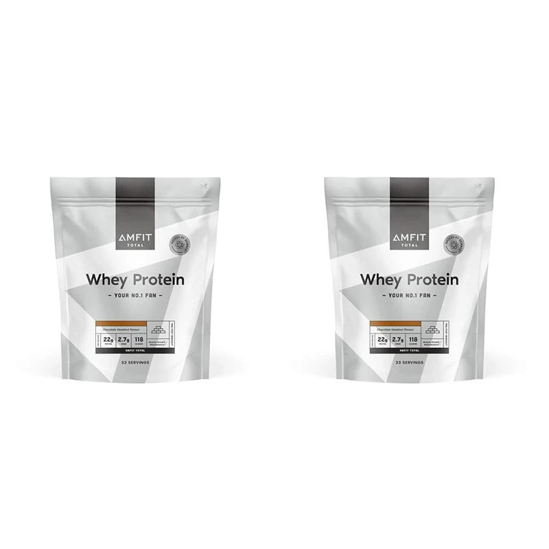 by Amazon - Nutrition Whey Protein Powder, Chocolate Hazelnut Flavour, 33 Servings, 1 kg (Pack of 2), (Previously a AMFIT Brand, Same Product)