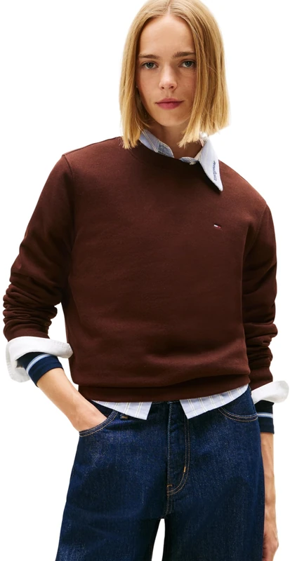 Tommy Jeans Women’s Crew Neck Jumper, Brown (Rich Brown), XXS