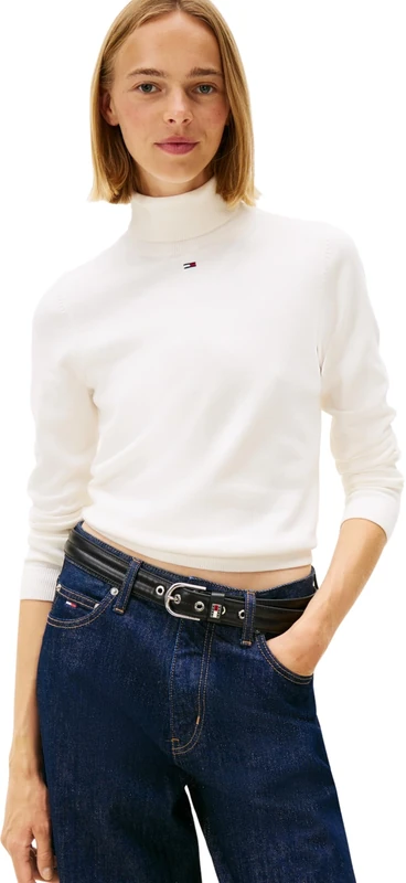 Tommy Jeans Women's Tjw Essential Trtlnk Sweater Dw0Dw21672 Pullover, White (Ancient White), S